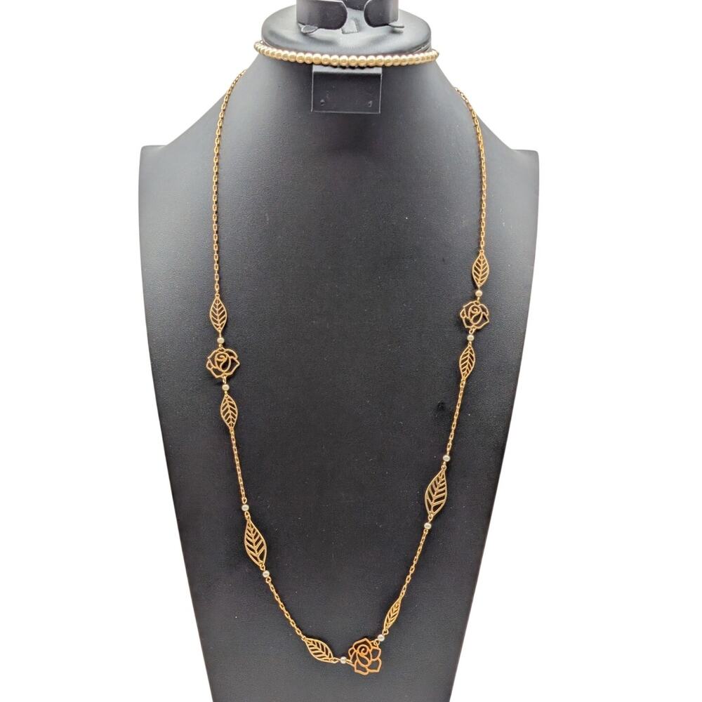 Vtg 80s Avon Romantic Expressions Gold Tone Chain & Faux Pearl Choker Necklaces